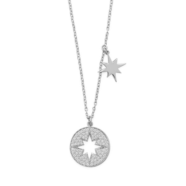 16 Rhodium Plated CZ Cut Out Starburst Necklace