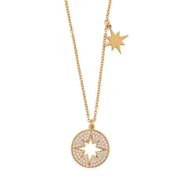 16 14 Karat Gold Plated CZ Cut Out Starburst Necklace