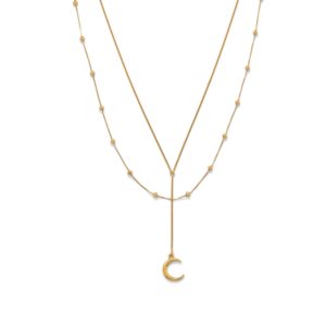 16 + 2 14 Karat Gold Plated Double Strand Moon Necklace