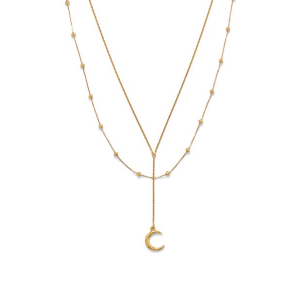 16 + 2 14 Karat Gold Plated Double Strand Moon Necklace