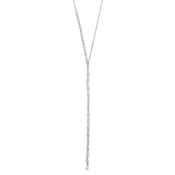 16+2 Rhodium Plated Bezel CZ Lariat Necklace