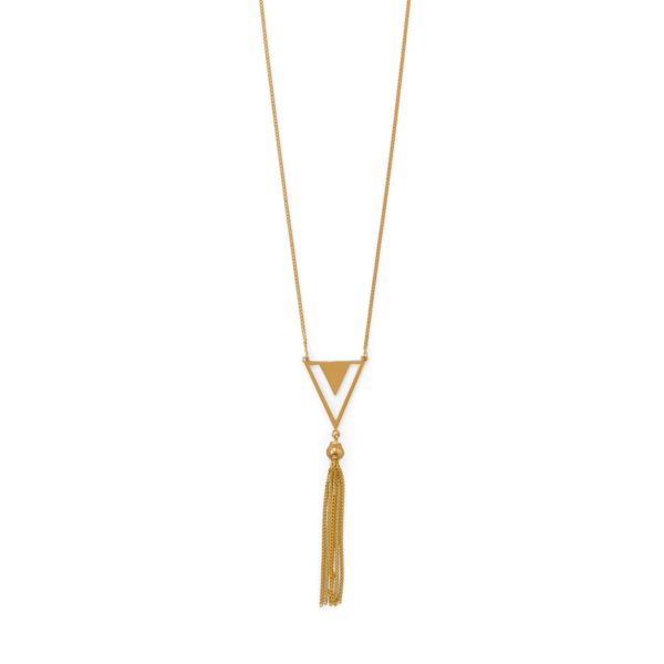 Totally Tassel! 32+2 14 Karat Gold Plated Triangle and Tassel Necklace
