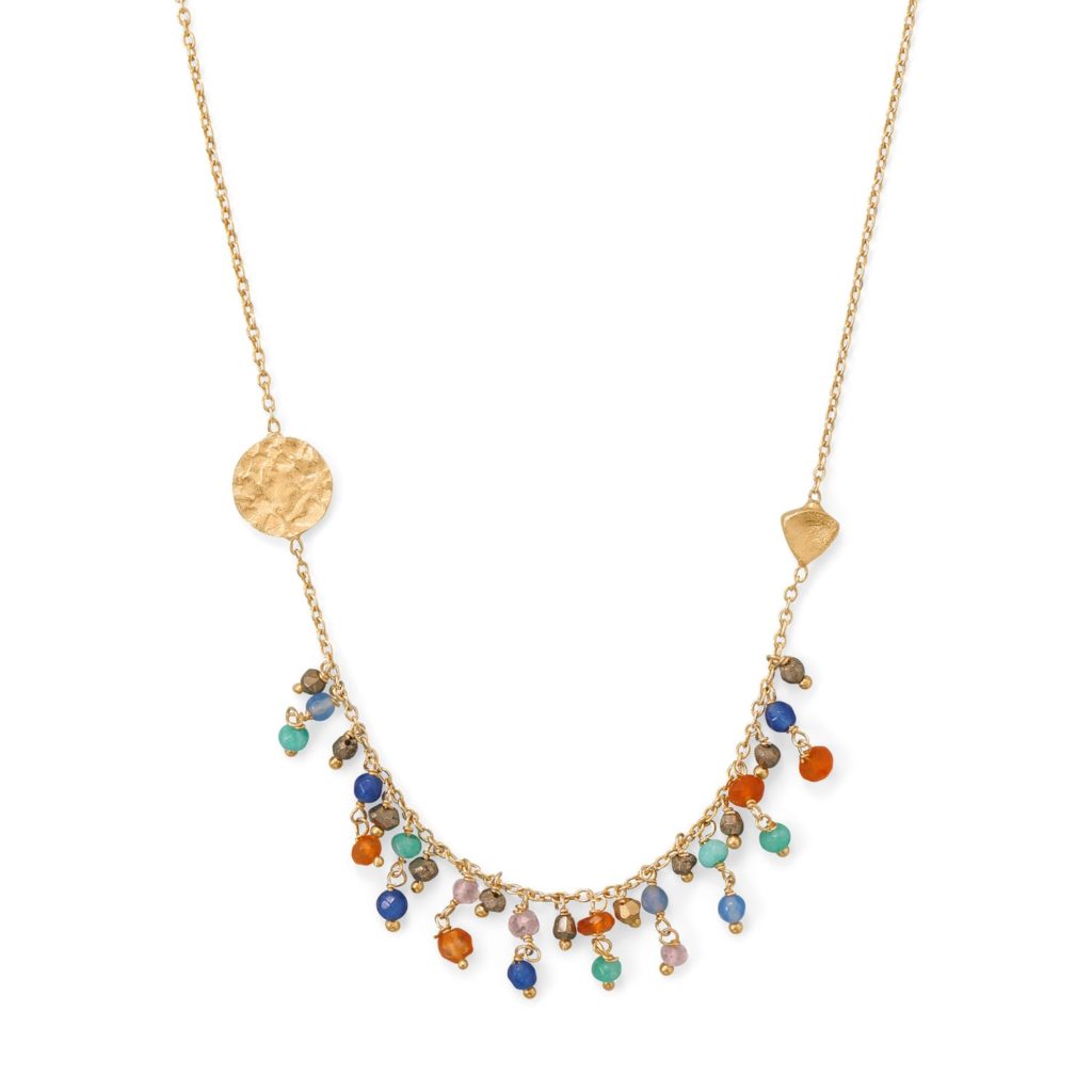 16.5+2 14 Karat Gold Plated Multi-Stone Necklace