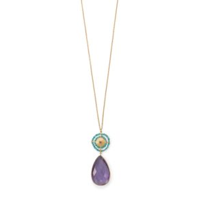 32 14 Karat Gold Plated Amethyst and Amazonite Necklace
