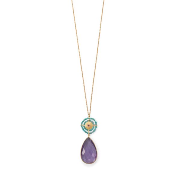 32 14 Karat Gold Plated Amethyst and Amazonite Necklace