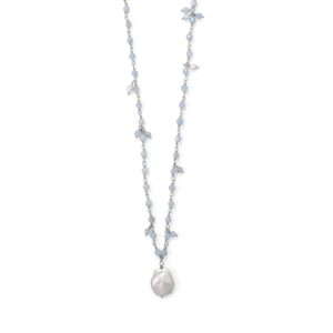 18+2 Beaded Aquamarine and Cultured Fresh Water Pearl Necklace