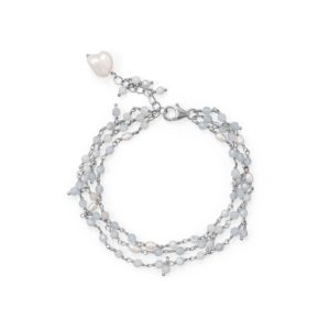 7+1 Three Strand Aquamarine and Cultured Fresh Water Pearl Bracelet