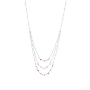 Pretty in Pink! 16 3 Row Pink Tourmaline and Rainbow Moonstone Necklace