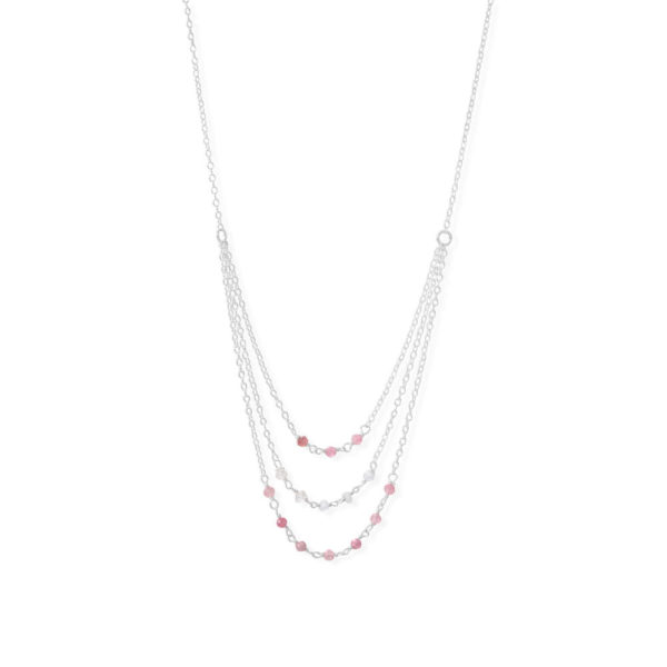Pretty in Pink! 16 3 Row Pink Tourmaline and Rainbow Moonstone Necklace