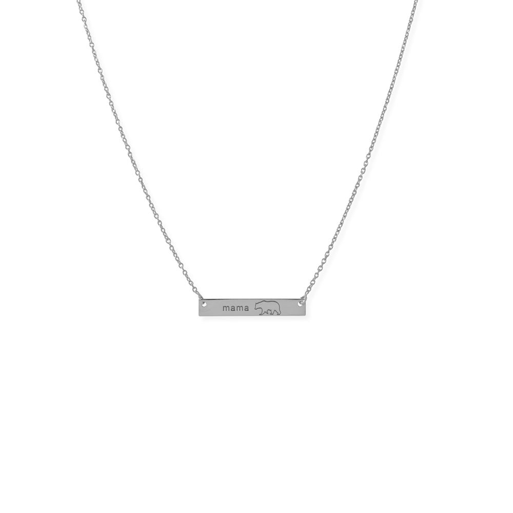 16+2” Sterling Silver Mama Bear Bar Necklace