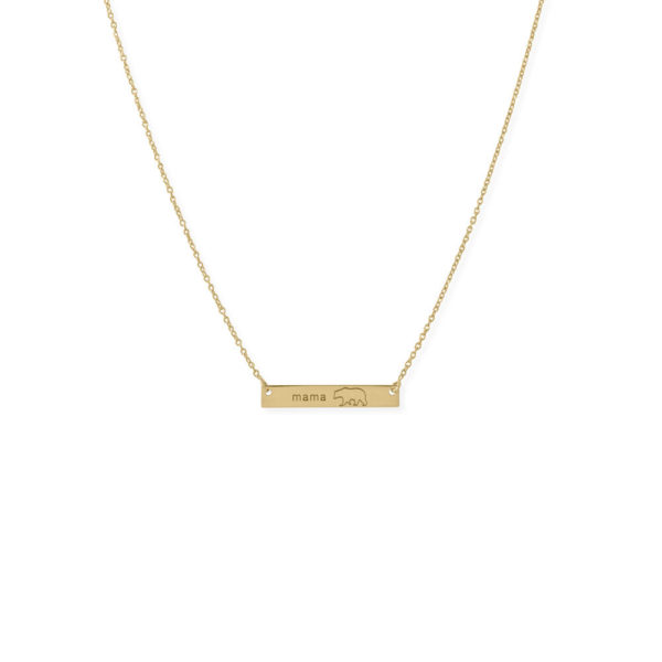 16 + 2” 14 Karat Gold Plated Sterling Silver Mama Bear Bar Necklace