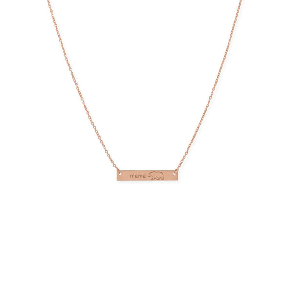16+2” 14K Rose Gold Plated Sterling Silver Mama Bear Bar Necklace