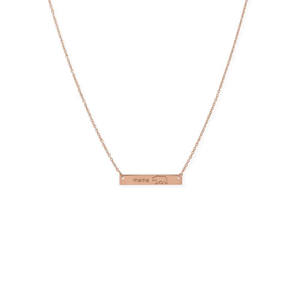16+2” 14K Rose Gold Plated Sterling Silver Mama Bear Bar Necklace
