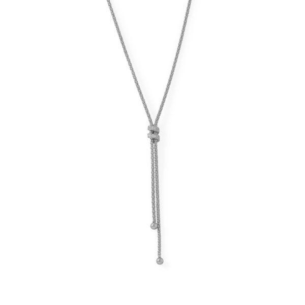 16+2 Italian Rhodium Plated Coreana and CZ Lariat Necklace