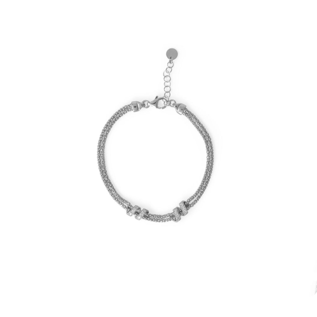 7+1 Italian Rhodium Plated Coreana CZ Wrap Bracelet
