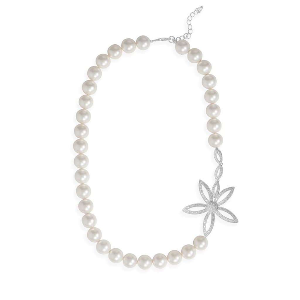 19+2 Lacquered Mother of Pearl and CZ Daisy Necklace