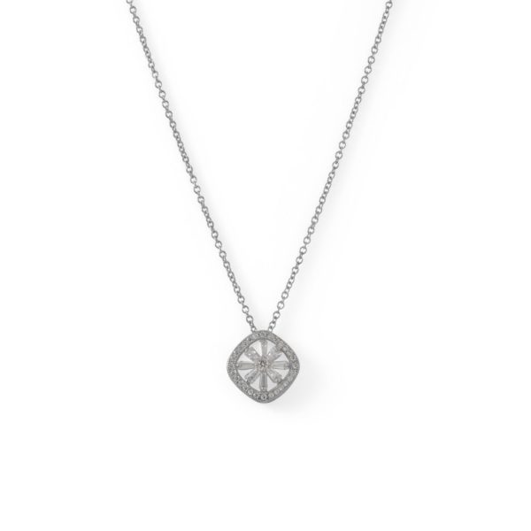 16+1+1 Rhodium Plated Baguette CZ Cushion Shaped Necklace