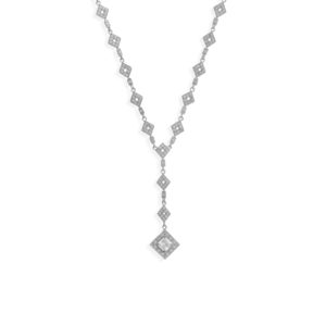 16 Rhodium Plated CZ Diamond Shape Y Drop Necklace