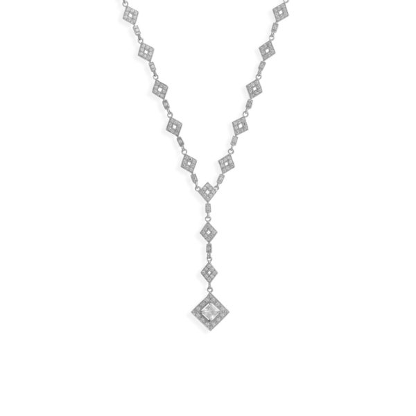 16 Rhodium Plated CZ Diamond Shape Y Drop Necklace