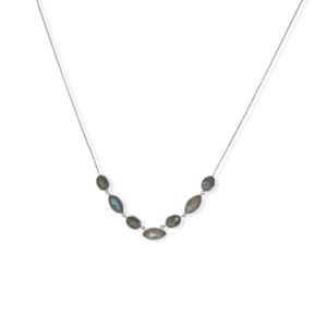 16+2 Rhodium Plated Multi-Shape Labradorite Necklace