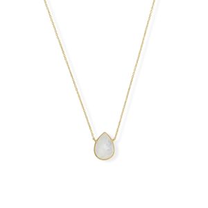 16+2 14 Karat Gold Plated Pear Rainbow Moonstone Necklace