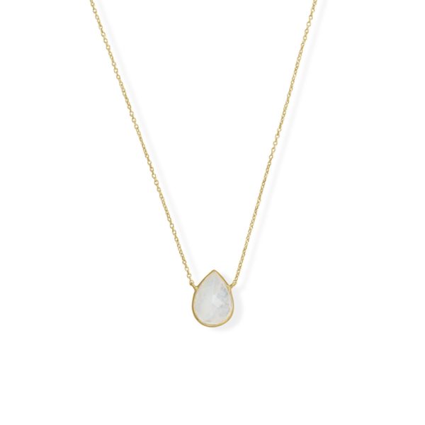 16+2 14 Karat Gold Plated Pear Rainbow Moonstone Necklace