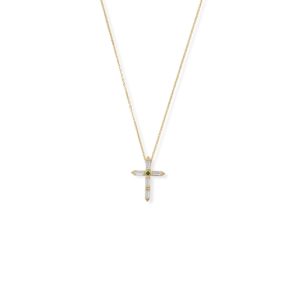 Bodacious Baguettes! 16 + 2 White and Green CZ Cross Necklace