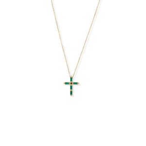 Bodacious Baguettes! 16 + 2 Green and Black CZ Cross Necklace