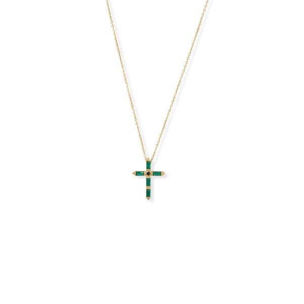 Bodacious Baguettes! 16 + 2 Green and Black CZ Cross Necklace