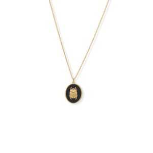Sacred Scarab! 24 14 Karat Gold Plated Black Onyx Necklace