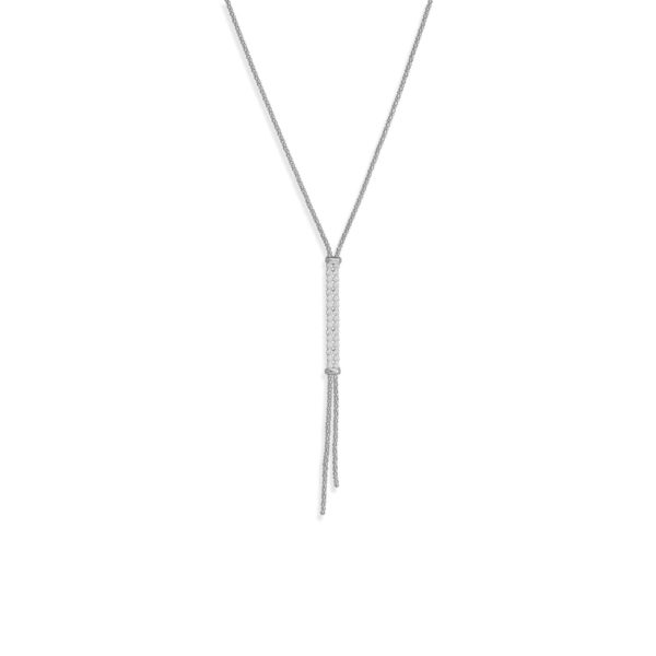 26 + 2 Rhodium Plated Long CZ Drop Lariat Necklace