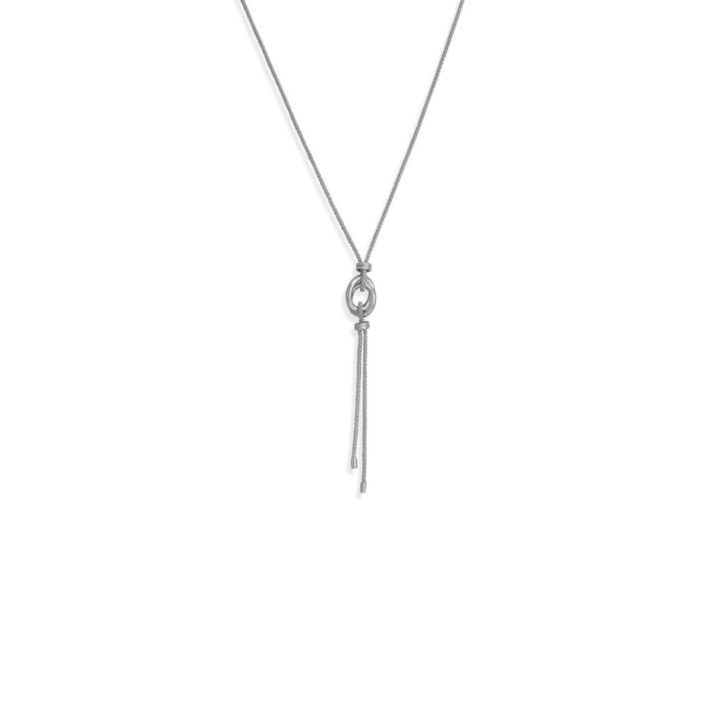 24 + 2 Rhodium Plated Double Link Long Lariat Necklace