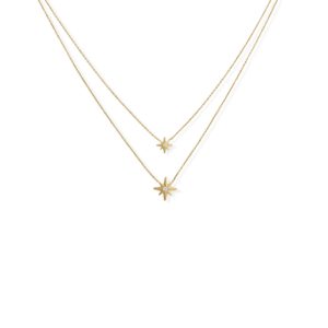 16/17+2 14 Karat Gold Plated Two Strand CZ Star Necklace
