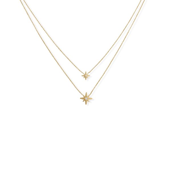 16/17+2 14 Karat Gold Plated Two Strand CZ Star Necklace