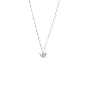 16 + 2 Rhodium Plated CZ Bird Necklace