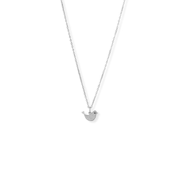16 + 2 Rhodium Plated CZ Bird Necklace