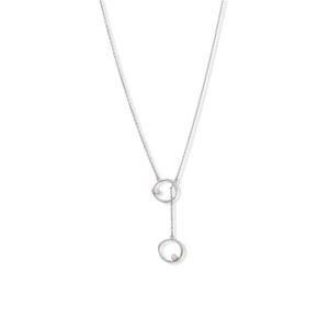 16 + 2 Rhodium Plated Open Circle and Pearl Drop Necklace