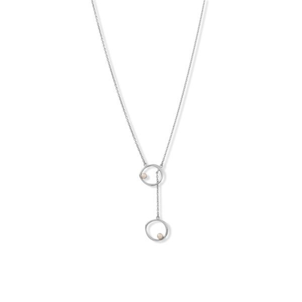 16 + 2 Rhodium Plated Open Circle and Pearl Drop Necklace