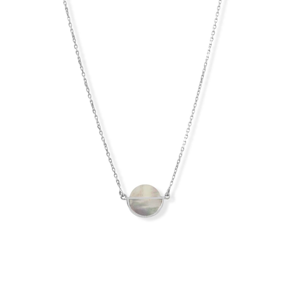 16 + 2 Rhodium Plated Round Shell Frame Necklace