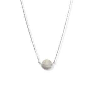 16 + 2 Rhodium Plated Round Shell Frame Necklace