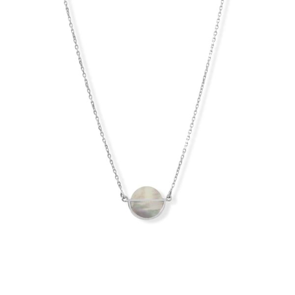 16 + 2 Rhodium Plated Round Shell Frame Necklace
