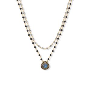 19/20 + 2 14 Karat Gold Plated Labradorite and Black Onyx Necklace