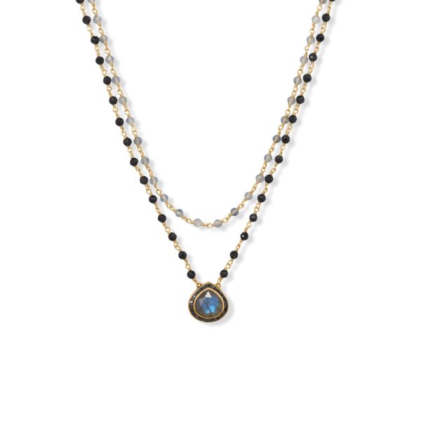 19/20 + 2 14 Karat Gold Plated Labradorite and Black Onyx Necklace