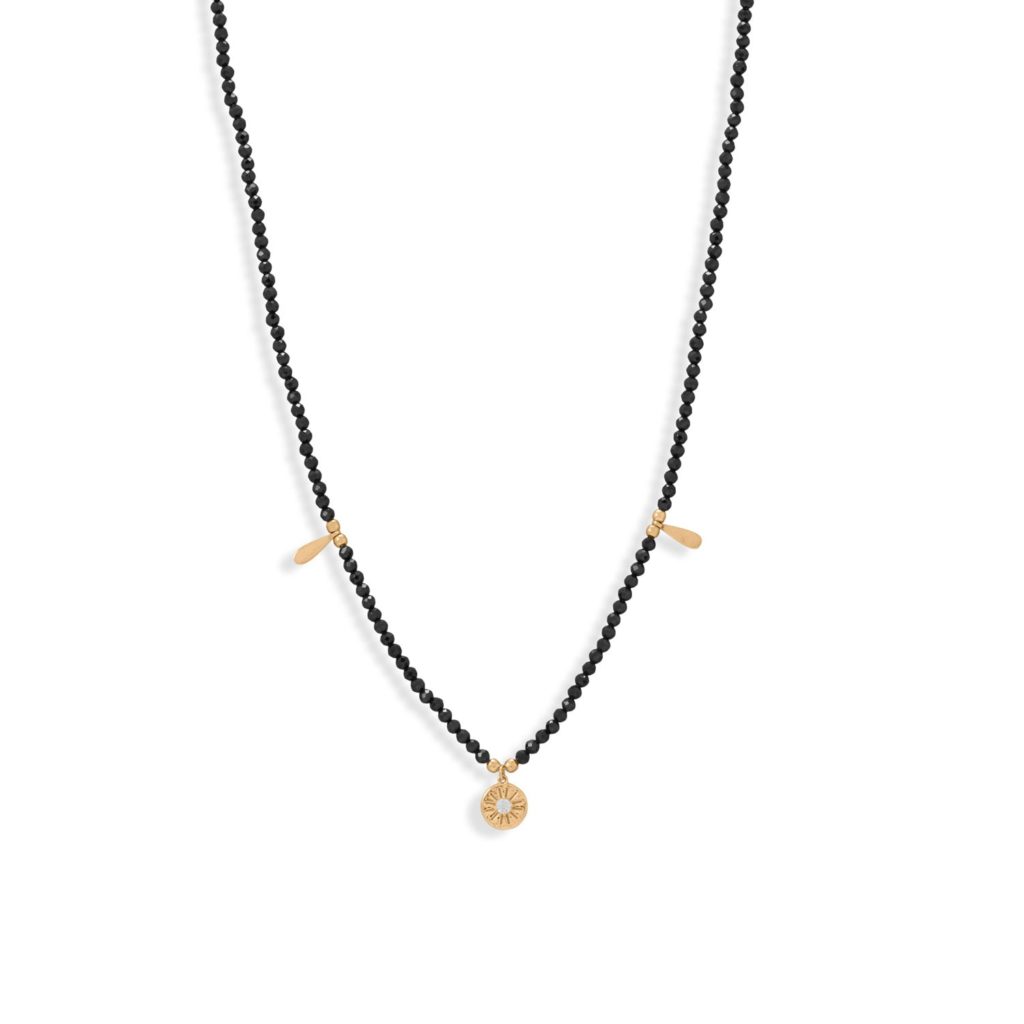16 + 2 14 Karat Gold Plated Charm and Black Spinel Necklace
