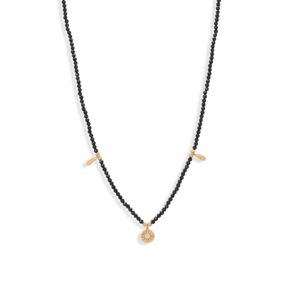 16 + 2 14 Karat Gold Plated Charm and Black Spinel Necklace