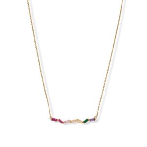 15 + 2 14 Karat Gold Plated Rainbow Baguette CZ Necklace