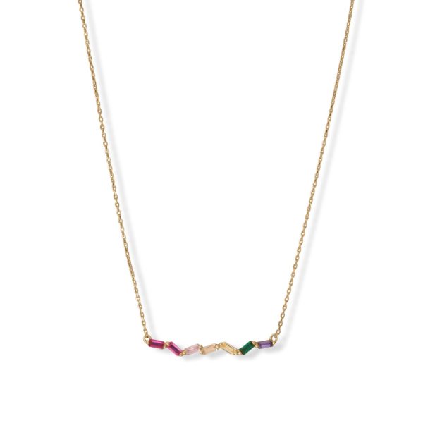 15 + 2 14 Karat Gold Plated Rainbow Baguette CZ Necklace