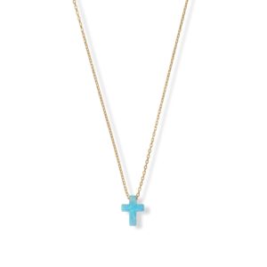 16 + 2 14 Karat Gold Plated Synthetic Opal Cross Necklace
