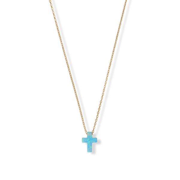 16 + 2 14 Karat Gold Plated Synthetic Opal Cross Necklace
