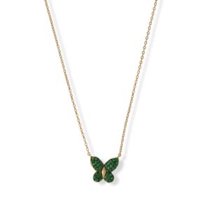15 + 2 14 Karat Gold Plated Green CZ Butterfly Necklace